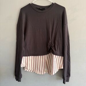 On 12th Grey Striped Women's Layered Top